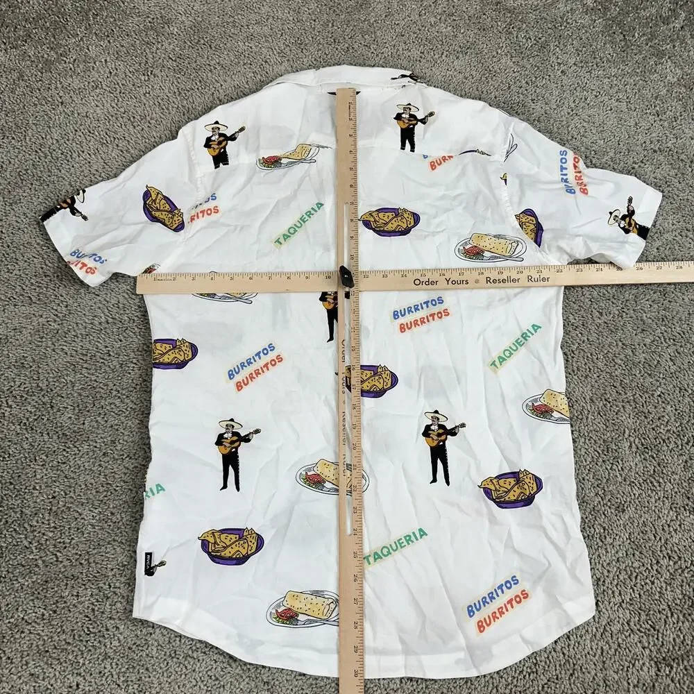RVCA Hot Fudge Shirt Mens Large White Burritos Taqueria Short Sleeve Button Up - Picture 10 of 13